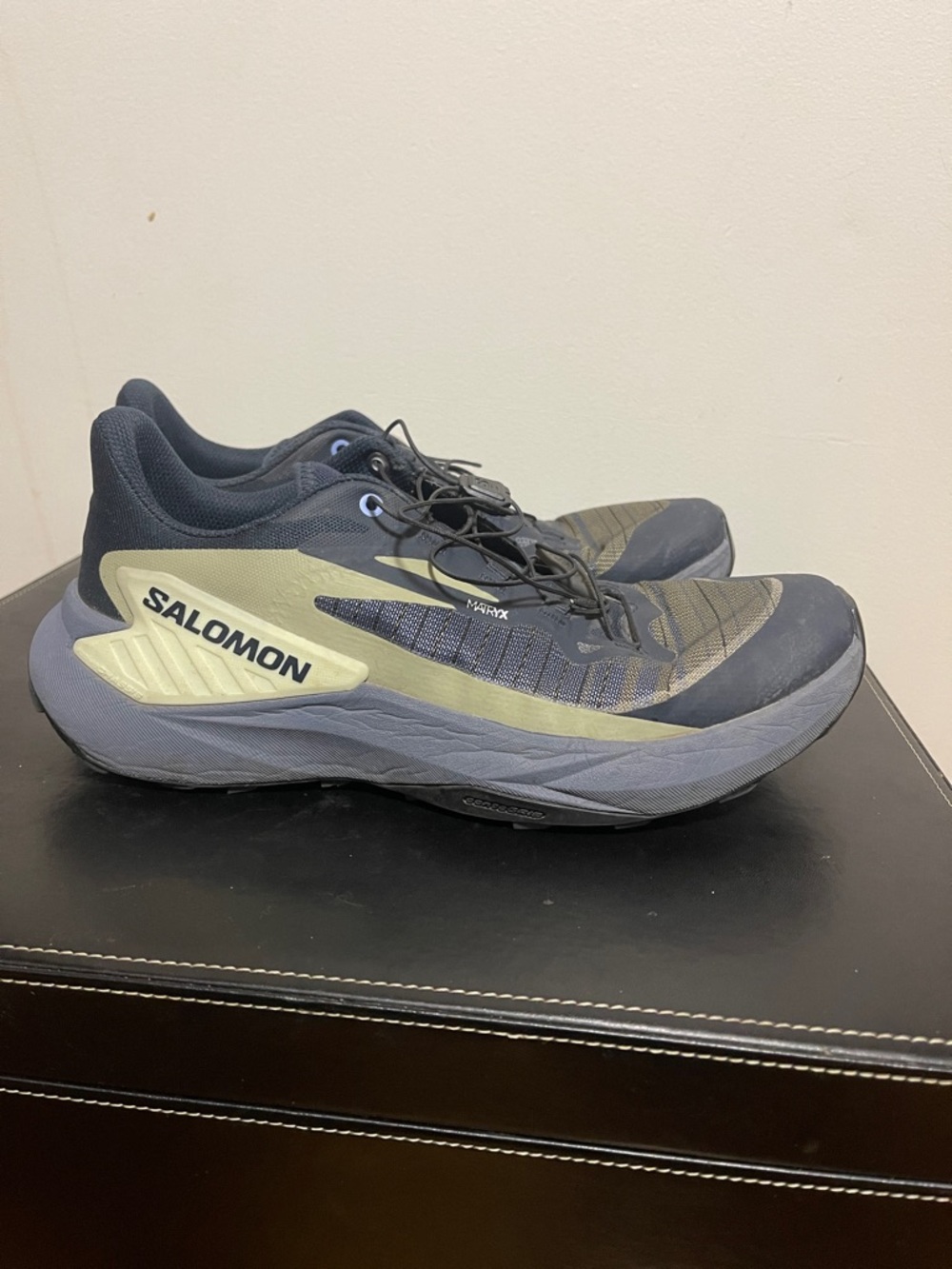 Salomon Geneses Trail Running Shoes - Navy and Light Olive Accent